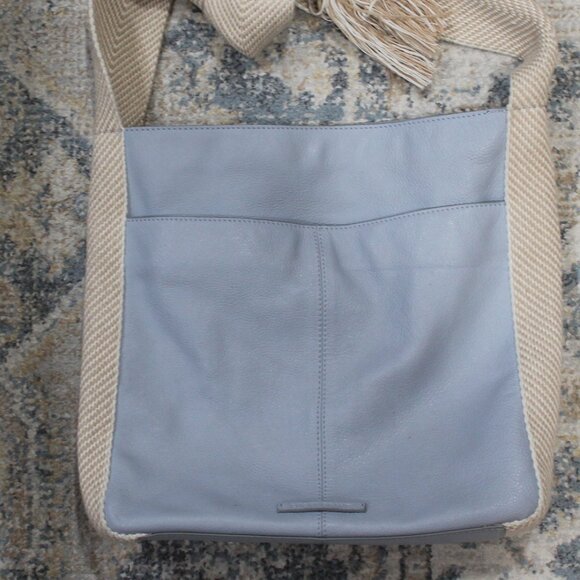 BoHo Blue Leather Bucket Bag - Picture 1 of 4